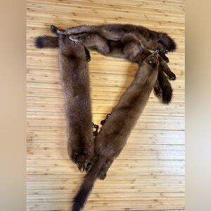 Vintage 4 Mink Fur Complete Body Pelt Scarf Brown